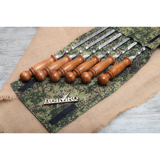 Набор шампуров "Огонек" в камуфляжном чехле с деревянной ручкой (6 шампуров) 500*12*3