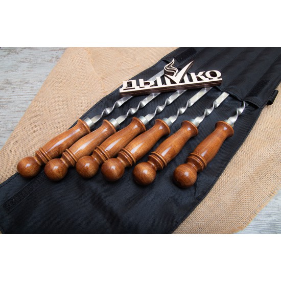 Набор шампуров "Огонек"в черном чехле с деревянной ручкой (6 шампуров) 500*12*3
