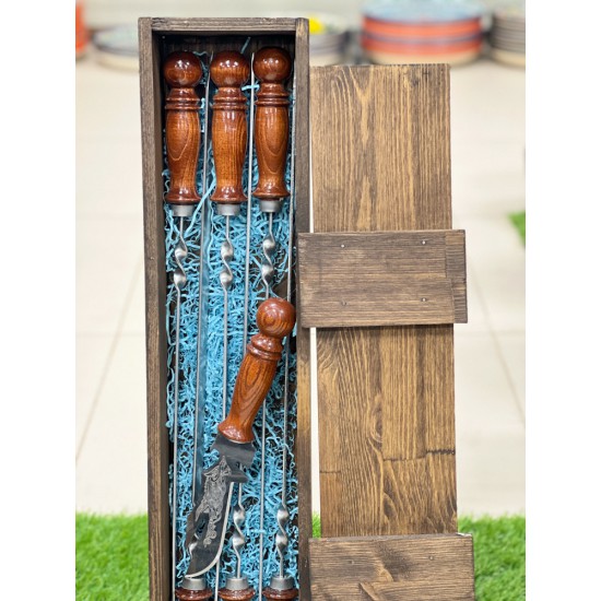 Набор шампуров "Енисей" 500*12*3 с нож вилкой в деревянном футляре  Палисандр