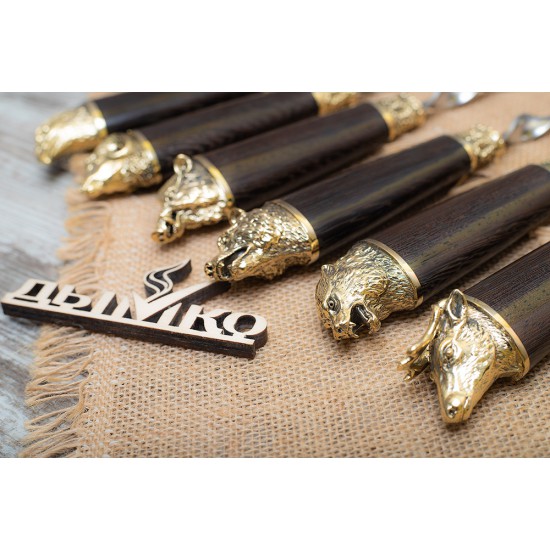 Шампуры с деревянной объемной ручкой и литьем "Звери"