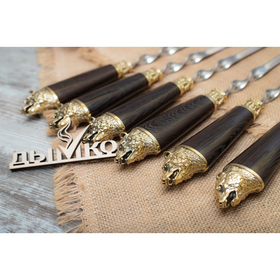 Шампуры с деревянной объемной ручкой и литьем "Медведь"
