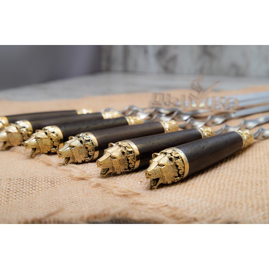 Шампуры с деревянной стандартной ручкой и литьем "Медведь"
