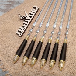Шампуры с деревянной стандартной ручкой и литьем "Орел"