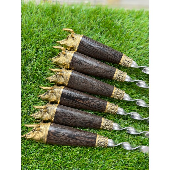 Шампуры с деревянной объёмной ручкой и литьем Быки